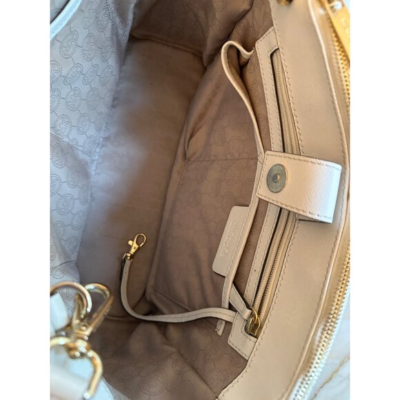 Michael Kors Sutton Large Two-Tone Leather Tote Bag Gold Accents Crossbody Strap - Picture 3 of 8